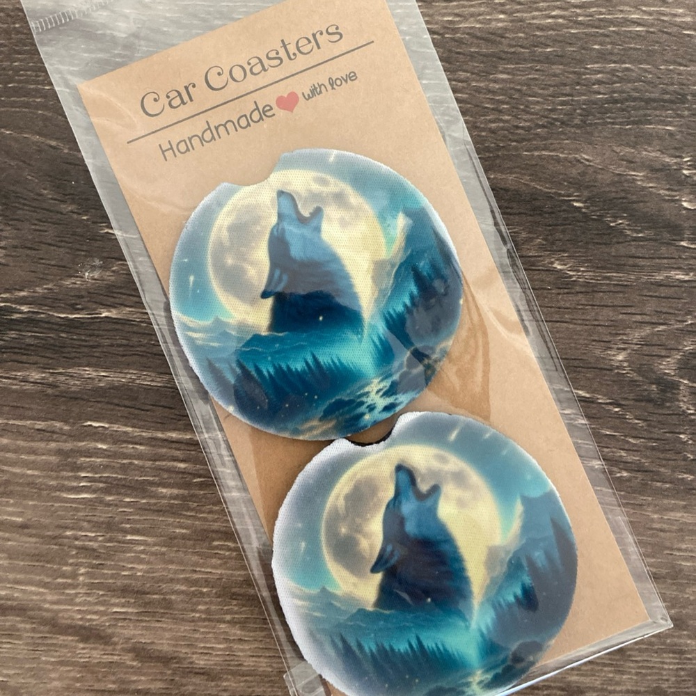 Wolf Moon Car Coasters